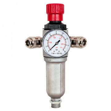 Smanjivač pritiska 1/2" 10 bar s manometrom, s filtrom i 2 brzim spojnicama