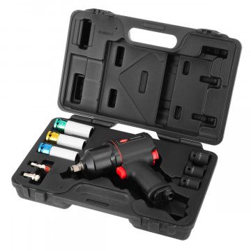 Ključ udarnog pneumatskog 1/2" + 3 udarne nasadke + 3 nasadke za aluminijske naplatke - set vulkanizera
