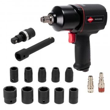 Ključ udarni pneumatski 1/2" + udarne nasadnice (10 komada) - set mehaničara